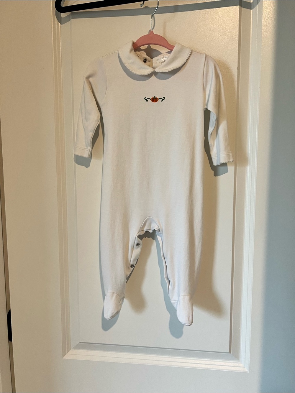 Classic White Baby One-Piece with Peter Pan Collar pumpkin embroidered